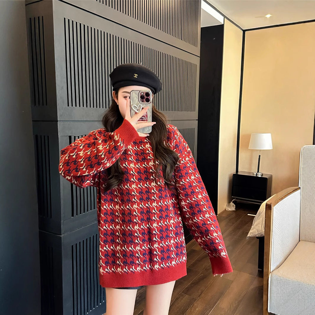 L26010614馬年親子裝秋冬毛衣2025新款紅色童裝三口針織衫母女拜年服潮