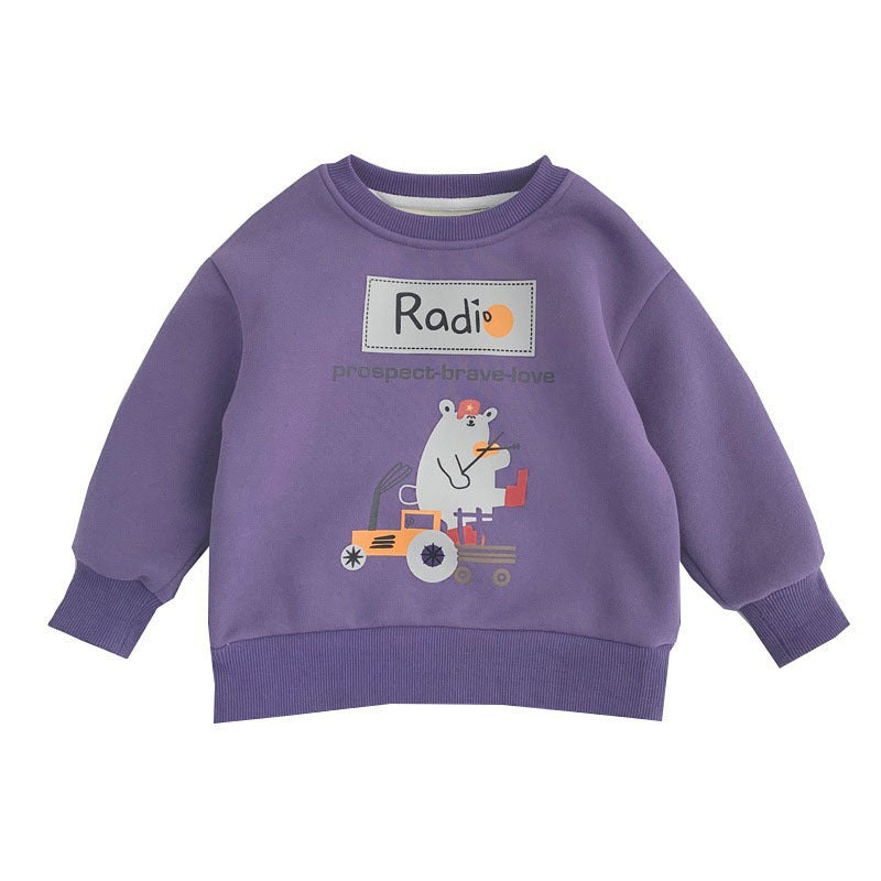 CA25112709男童加絨衛衣秋冬裝中小童卡通洋氣套頭衫2023新款兒童一體絨上衣