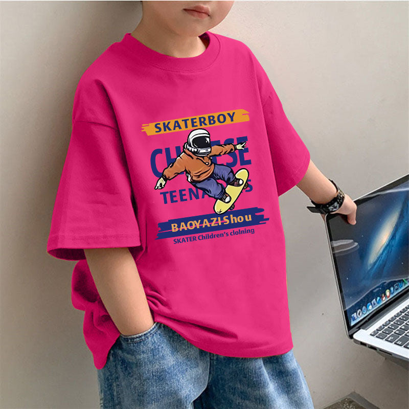 CE26022611夏季男童時裝純棉韓版潮流T恤帥氣時尚純色圓領短袖上衣