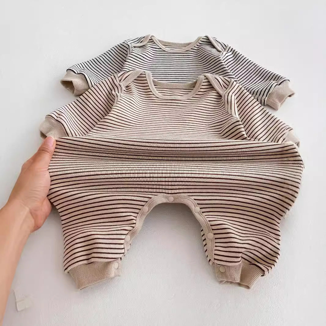 G25092510嬰兒秋冬長袖信封條紋無骨連身衣男女寶寶韓版居家服外出服