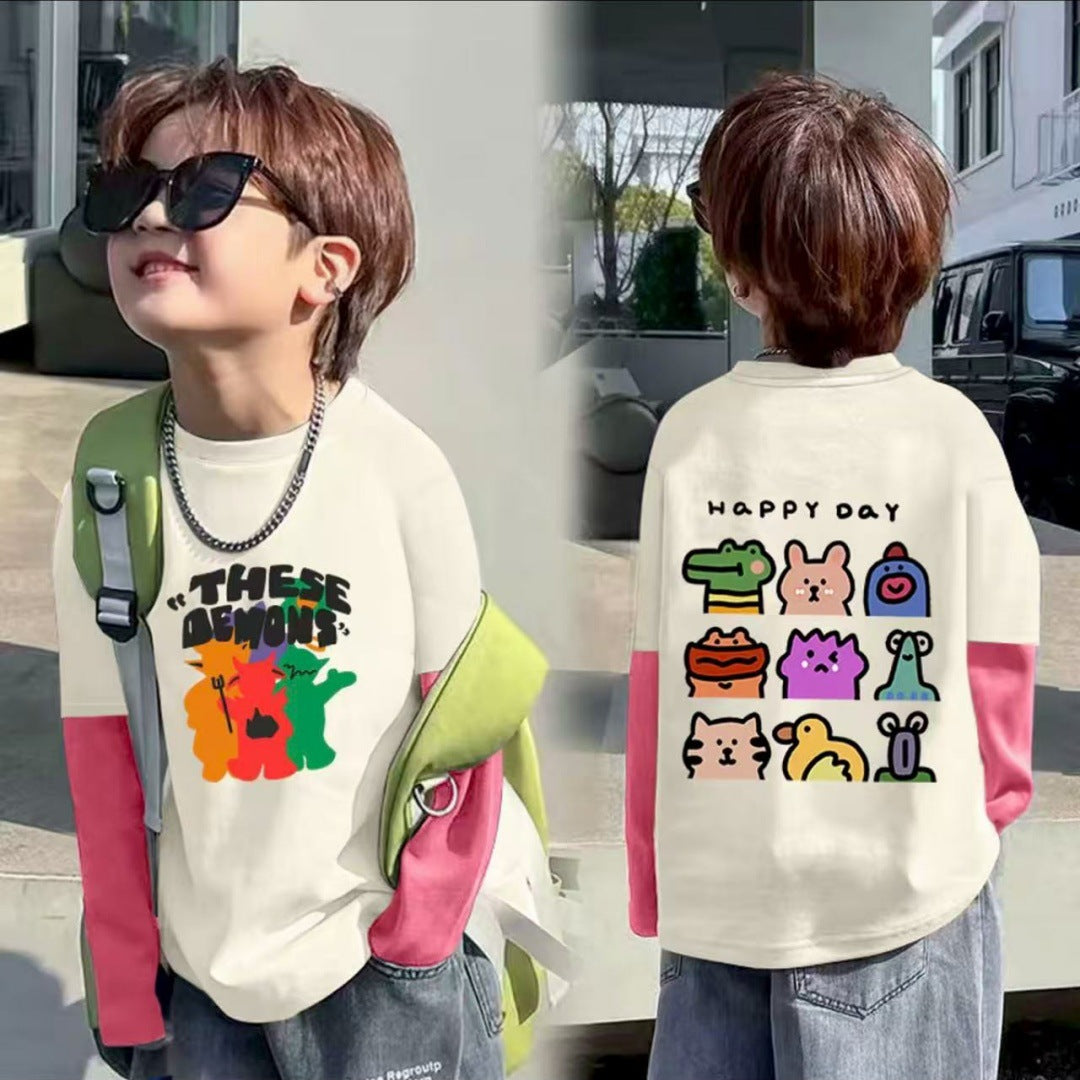 CE25091903男女童純棉T春秋新款兒童長袖打底帥氣中大童寶寶休閒假兩件上衣