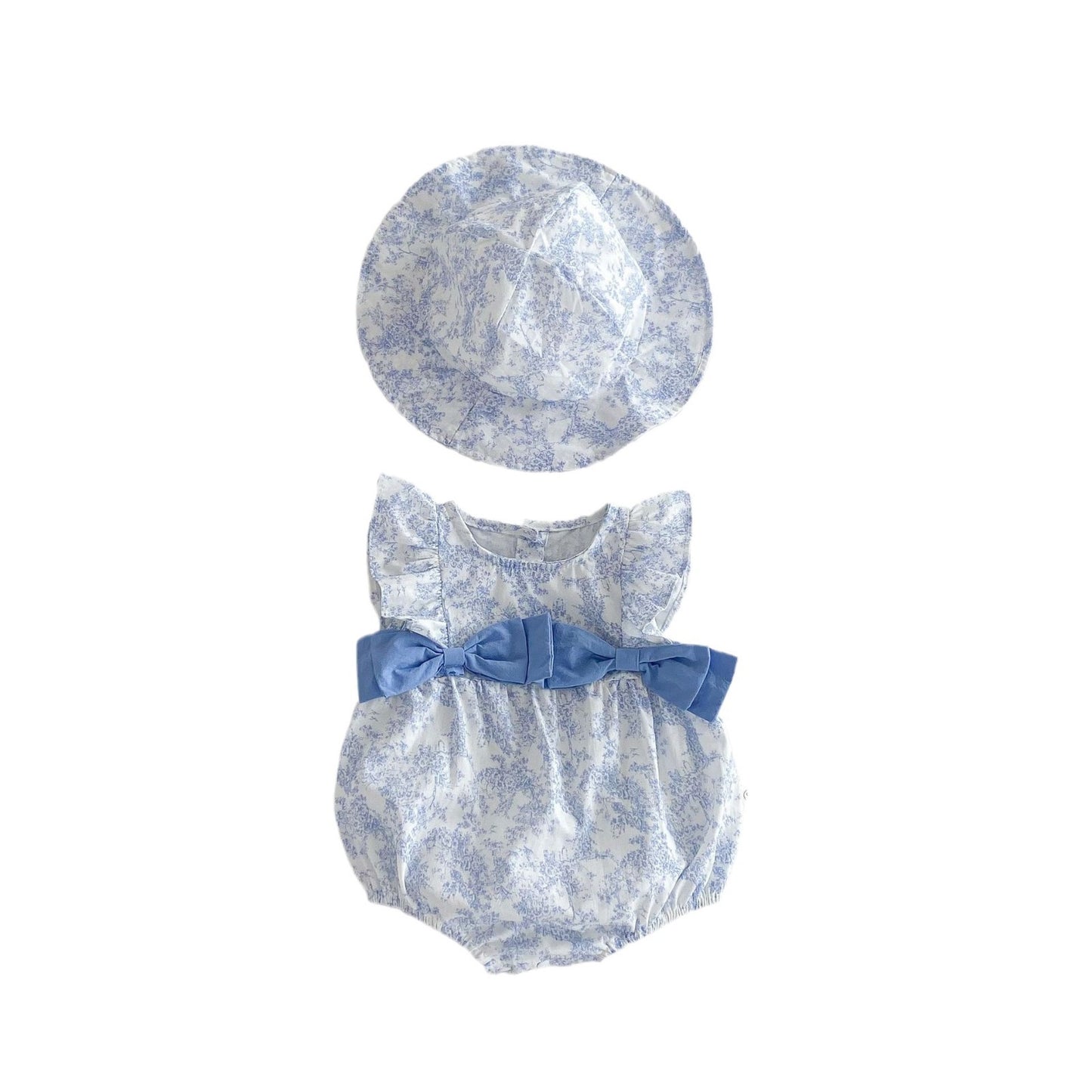 G25051403夏裝嬰兒連身衣女寶寶印花帽滿月百天公主哈衣薄包屁衣服