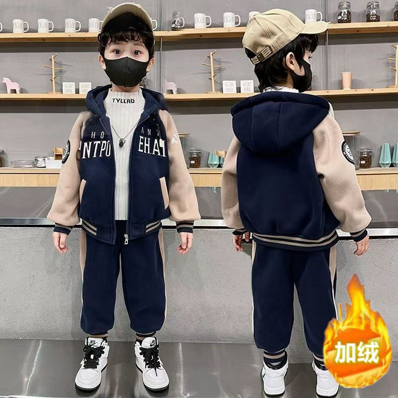 FG25112017兒童裝男童套裝加絨冬季2025新款中大童加厚裙子休閒長褲男孩冬裝