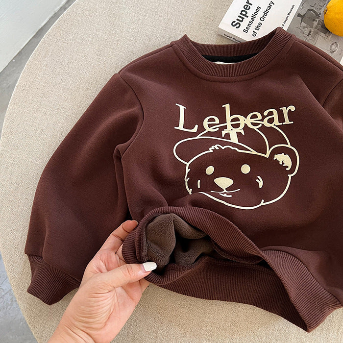 CA25112707兒童衛衣冬季男童加絨套頭衫內搭一體絨潮寶寶裙打底衫女加厚潮