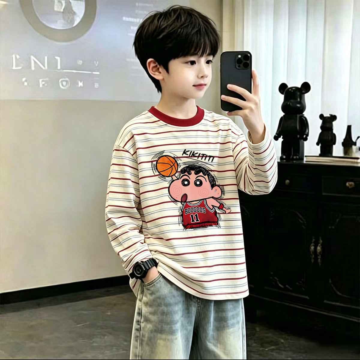CE26090501男童條紋T恤新款純棉童裝中大中大童春秋季長袖打底男孩兒童上衣
