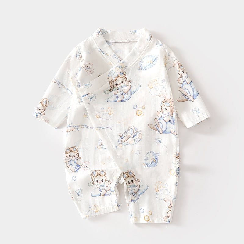 GJ26051410🎈精品質感🎈嬰兒紗布連身衣寶寶夏爬服長袖竹纖維哈衣兒童夏季空調服新生兒