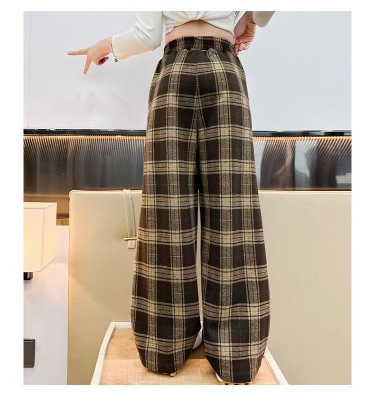 FG25112006女童闊腿褲2025新款高腰休閒兒童直筒褲洋氣女中大童韓版格紋長褲