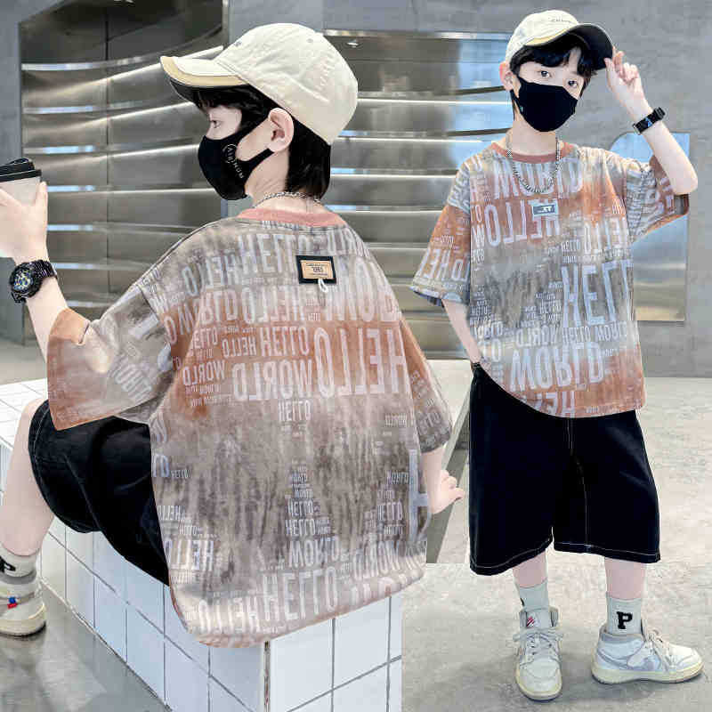 FO26062609棉質紮染印花童裝男童短袖t恤夏季新款兒童寶寶半袖上衣中大童潮T