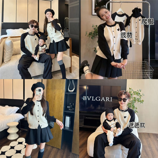 L25120404親子裝媽媽女毛衣裙2025秋冬新款爆款街童裝愛心公主針織時尚開襟衫