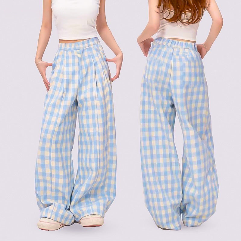 FM26042219多巴胺格子牛仔褲女童夏季2026新款休閒褲寬鬆童裝寬鬆風腿寬褲套裝