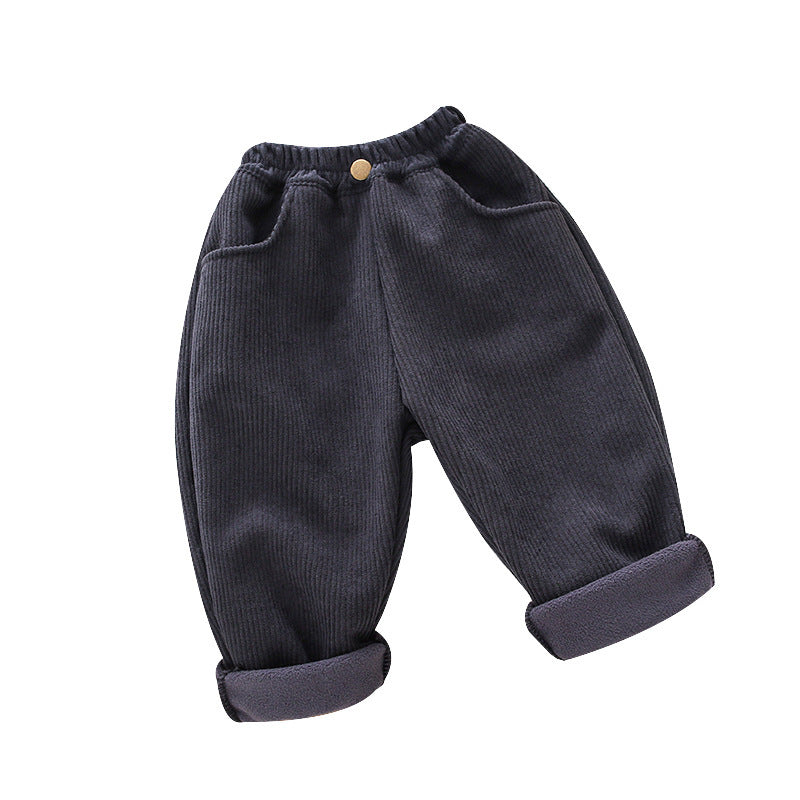 Z26010117男童冬季加絨褲子2025兒童燈芯絨洋氣加厚中小童秋冬一體加絨休閒褲