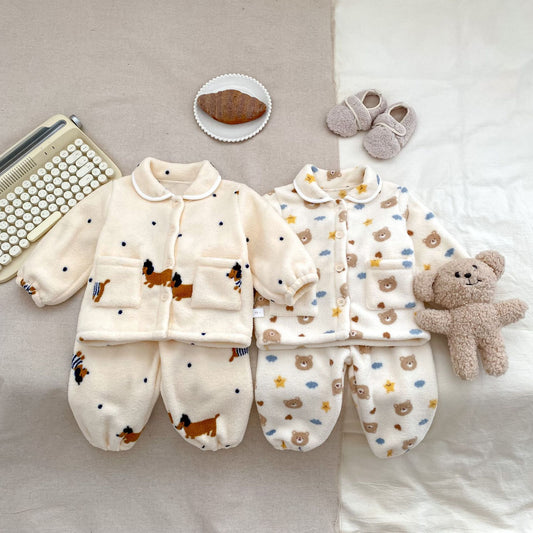 GK25121813冬季男小童加厚套装可爱卡通雪粒绒保暖开衫居家服外穿两件套(➡️2件或2套起,廠商才有出貨)(可以混搭開頭GK商品)