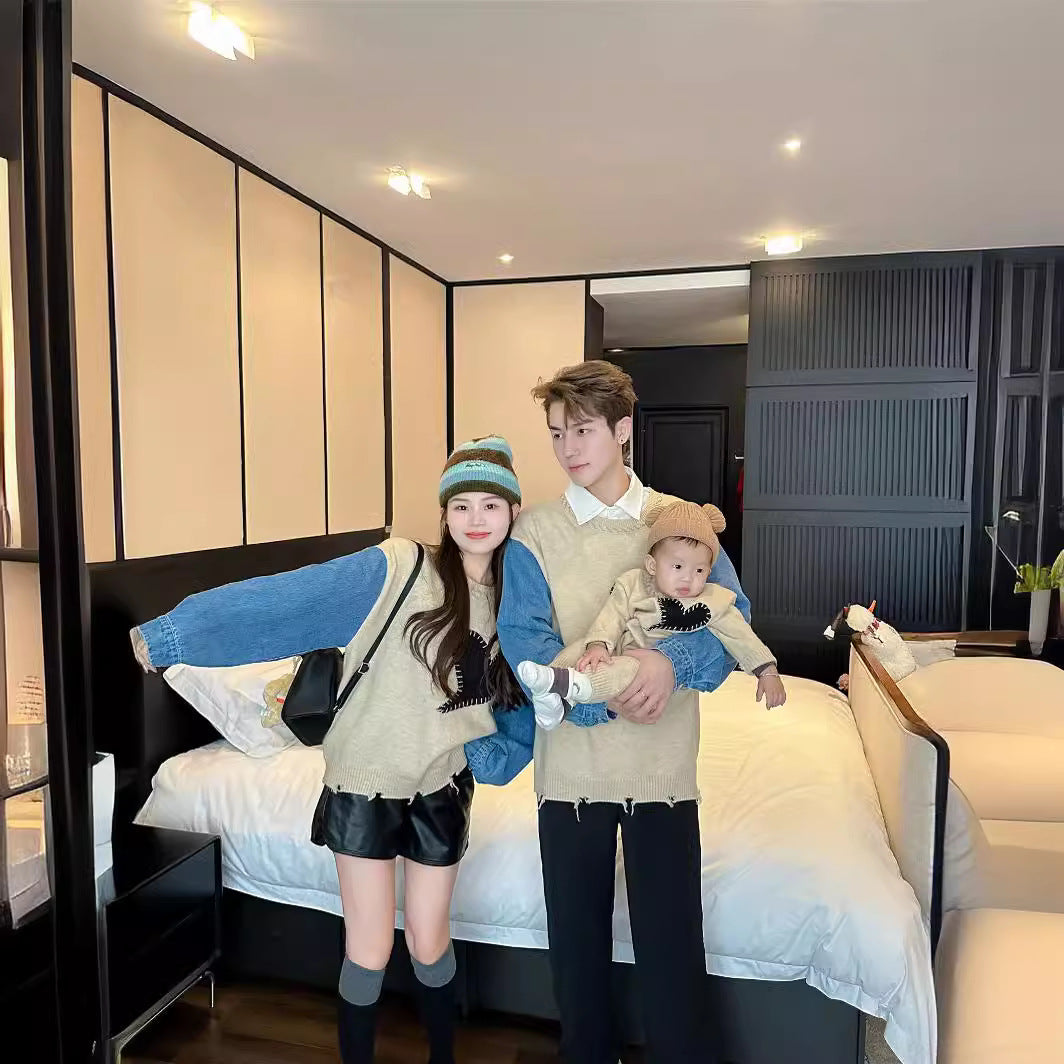 L25120410親子毛衣男女童衛衣兒童2025秋裝剪裁毛衣中小童時尚洋氣上衣