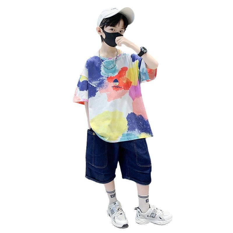 FO26062603男童短袖棉質t恤夏季新款寬鬆帥氣印花透氣卡通中大童半袖兒童潮