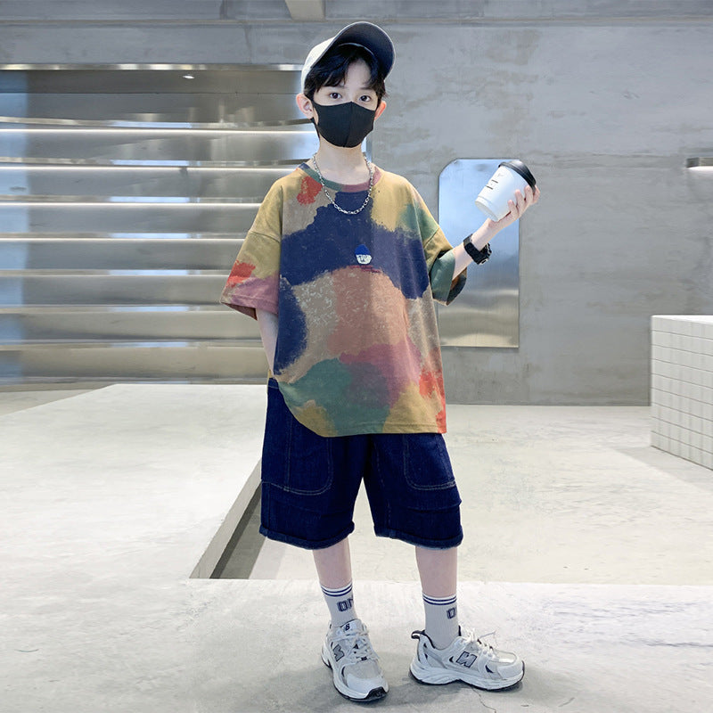 FO26062603男童短袖棉質t恤夏季新款寬鬆帥氣印花透氣卡通中大童半袖兒童潮