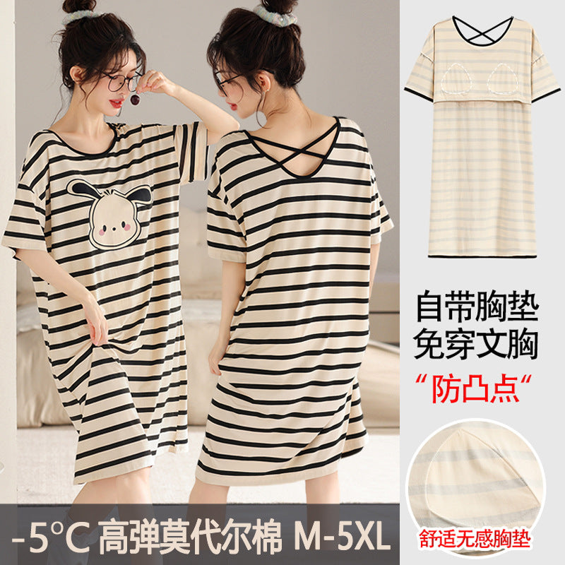 Z25040126自備胸墊一體式睡裙女款夏季短袖睡裙夏天莫代爾可外穿
