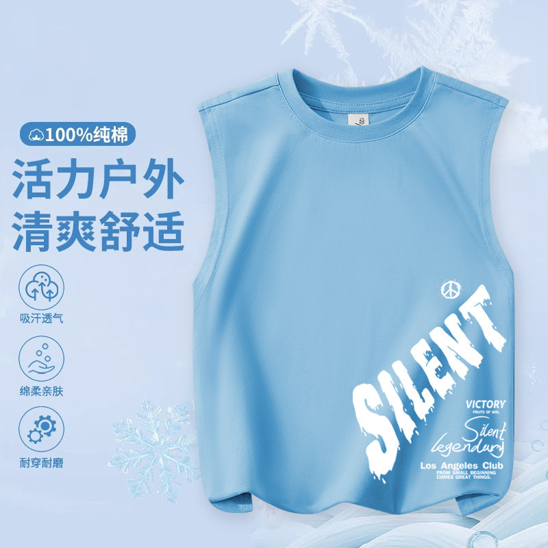 FN26052912男童純棉背心2026圓領套頭衫卡通印花夏季寬鬆兒童無袖上衣