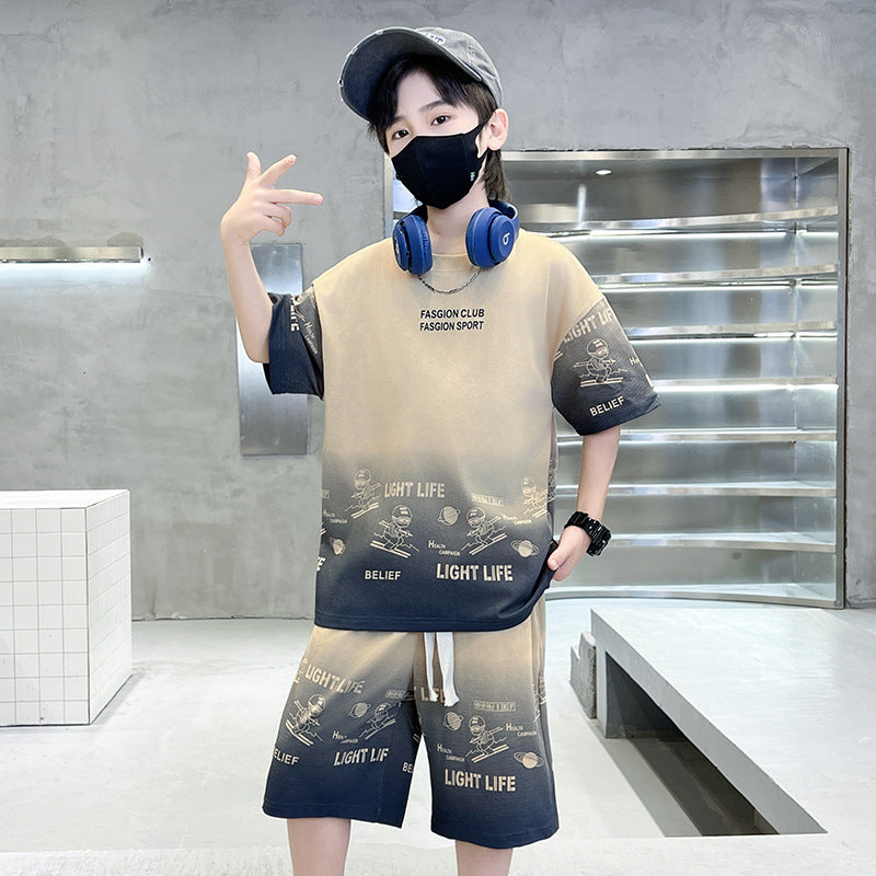 FM26042213男童夏裝套裝夏款2026時尚中大兒童夏季薄款短袖衣服潮酷帥炸街