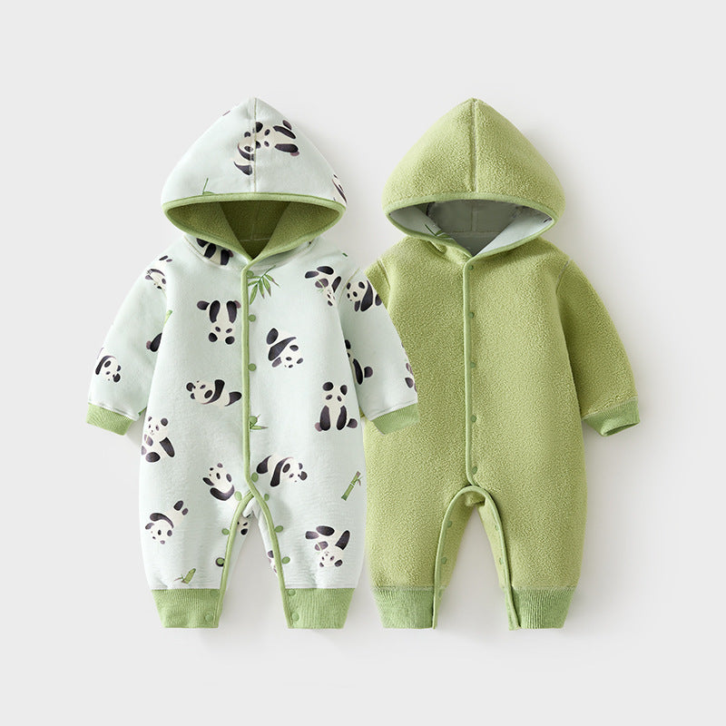 GJ25102117嬰兒加棉連帽戶外服寶寶複合加絨外穿連身衣秋冬爬服兒童防風哈衣