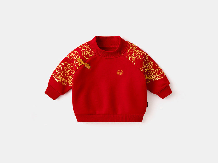 Z26010268寶寶衣服週歲寶寶冬季過年式衛衣女寶寶冬裙紅色拜年服