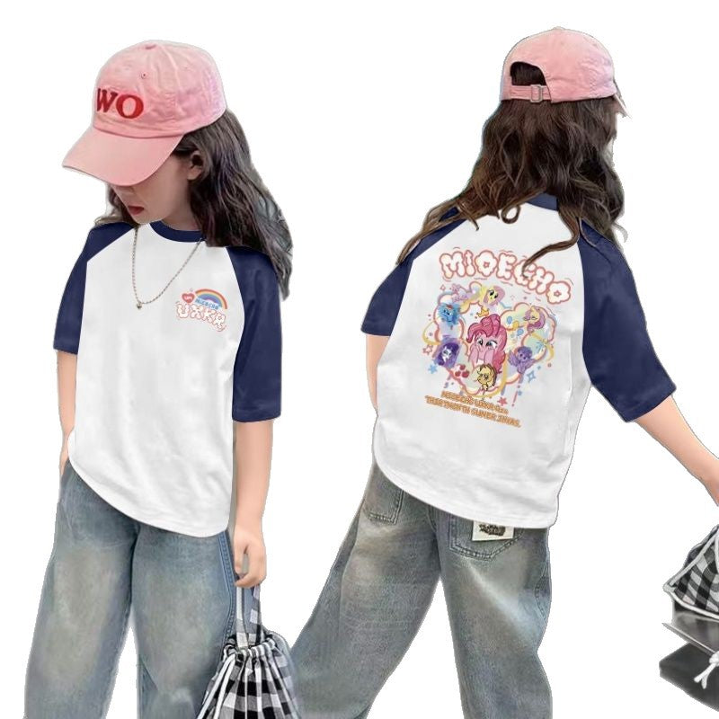 CE26022616女童夏季短袖T恤纯棉2026新款儿童洋气半袖女孩夏装薄款体恤上衣t