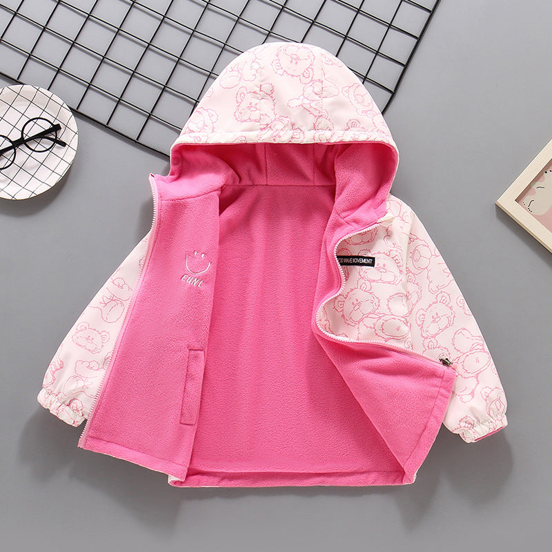 CH25110510女童衝鋒衣裙子外套穿早春新款搖粒絨春秋裝加絨女孩抓絨風衣