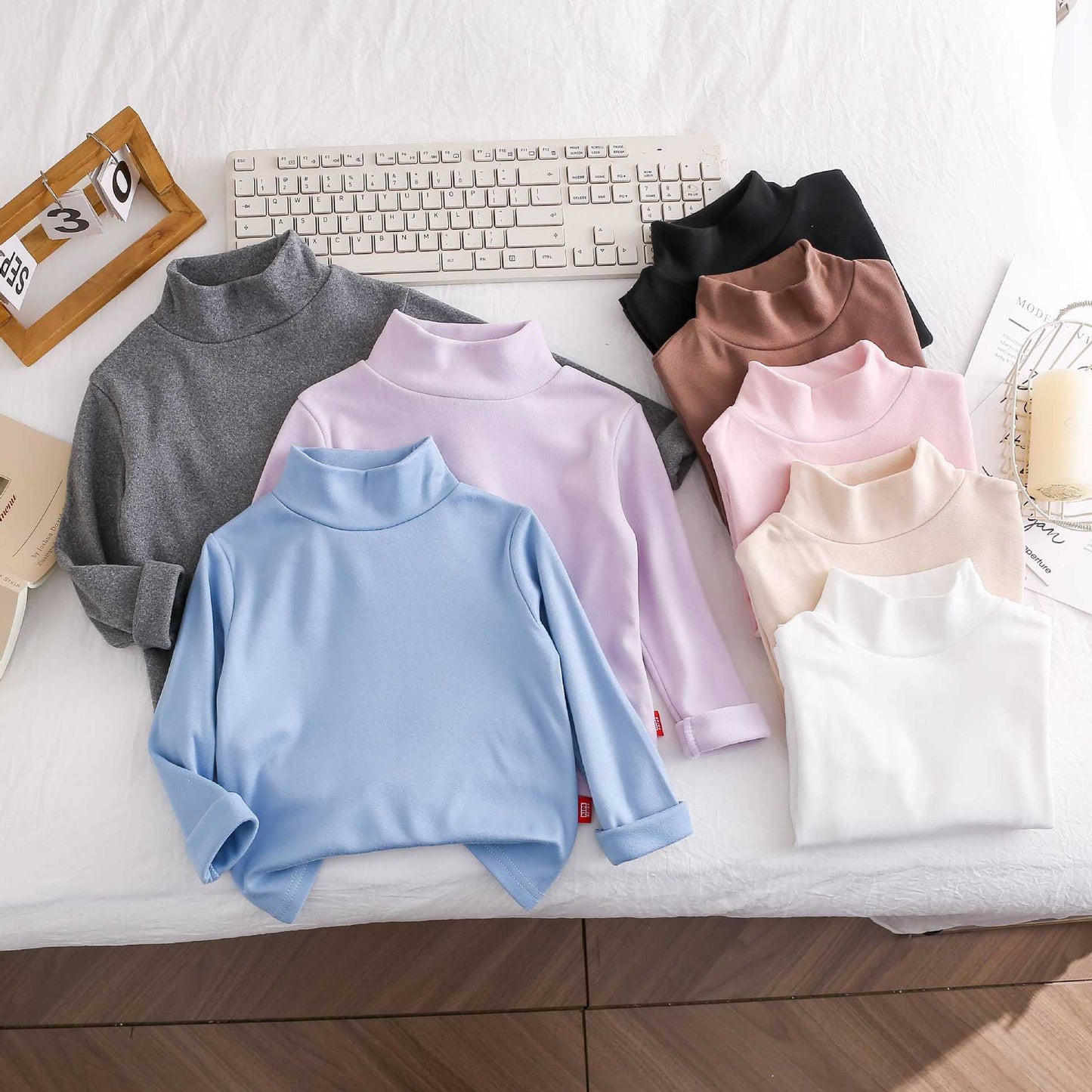 CA25112715女童秋裝新款兒童德絨打底衫洋氣百搭長袖上領上衣潮保暖服裝