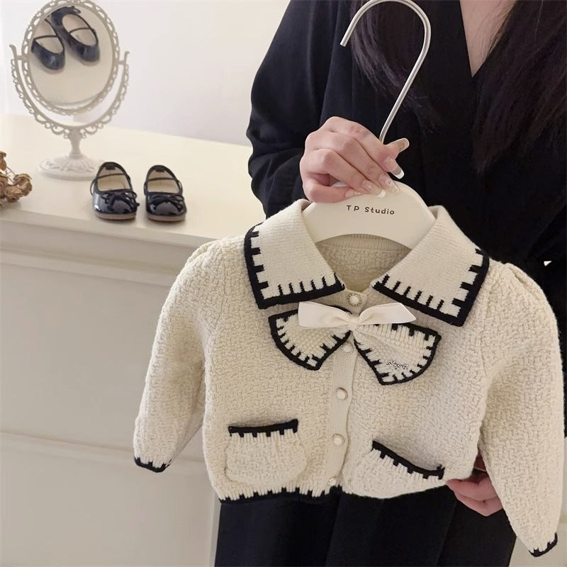 CF25091920女童秋季春季潮流蝴蝶結裙裙兒童小香風時尚針織套裝