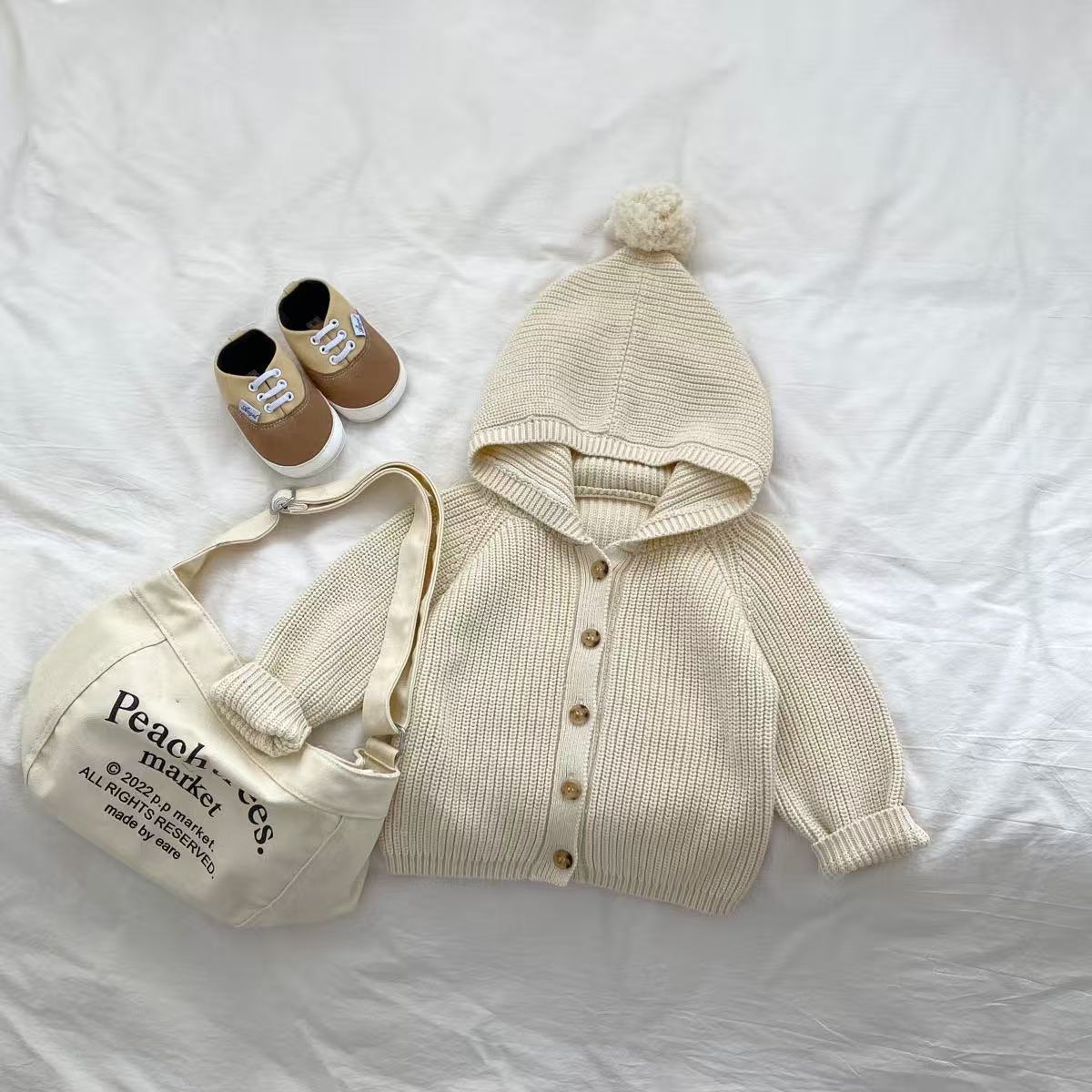 CF25091910ins韓版洋氣小新寶寶針織開襟衫嬰兒洋氣毛衣連帽衫球球