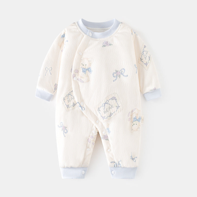 GJ25102119嬰兒加棉連身衣寶寶50克夾棉秋冬無骨哈衣薄棉加厚偏襟爬服兒童