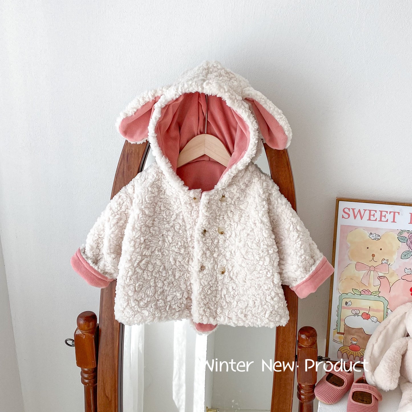 Z23111318兒童毛毛外套 0-5歲冬季韓國童裝女童可愛加厚連帽上衣寶寶冬裝潮