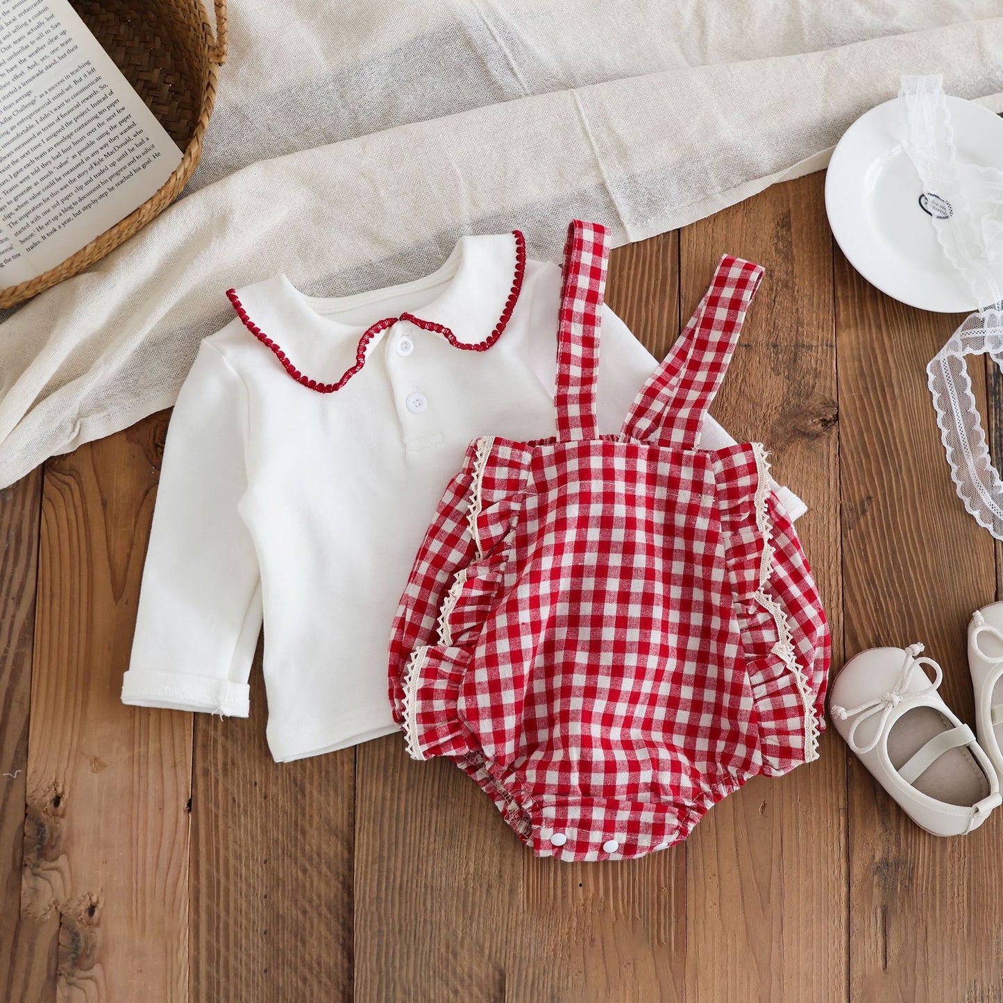 G25092508秋裝嬰兒衣服女寶寶滿月歲背帶裝韓版童裝女寶長袖上衣套裝