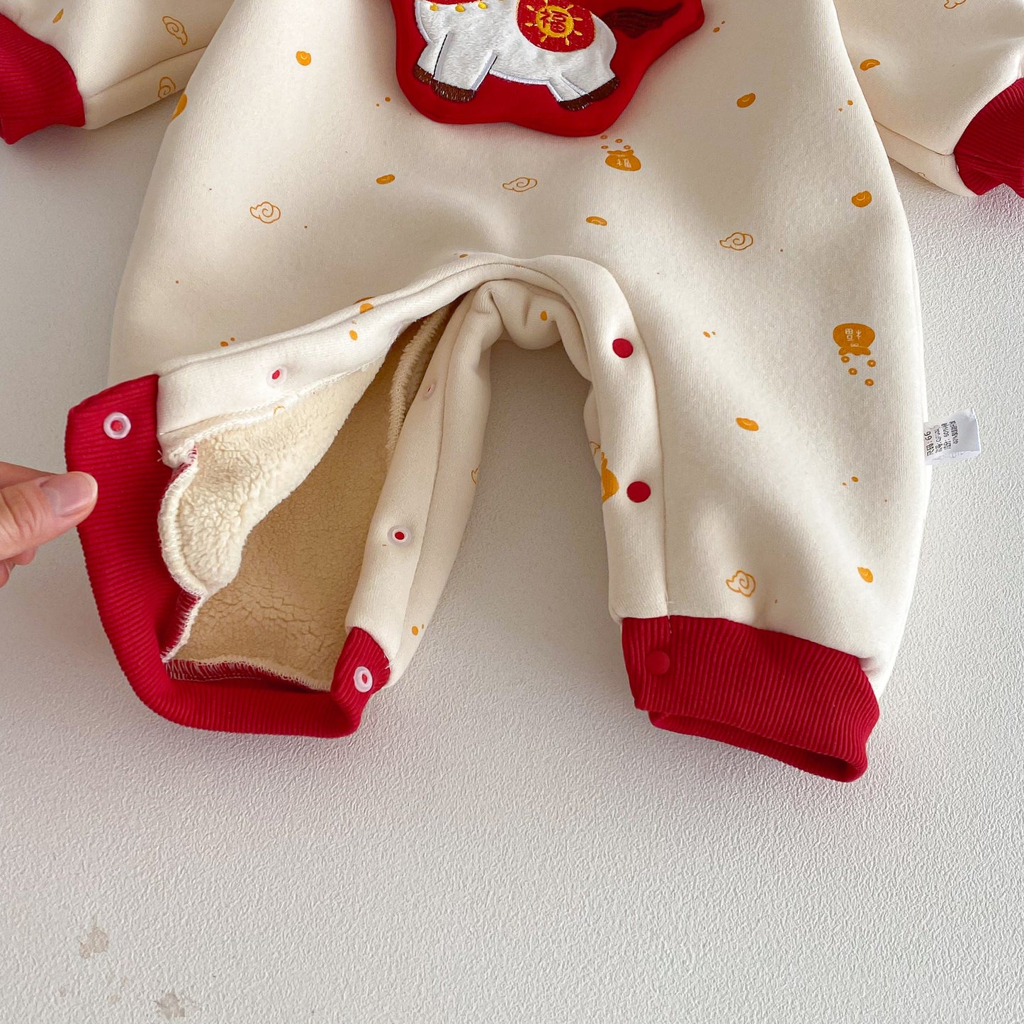 G26010114嬰兒拜年服冬裝長袖保暖男寶寶連身衣過年加絨嬰兒衣幼兒外出服