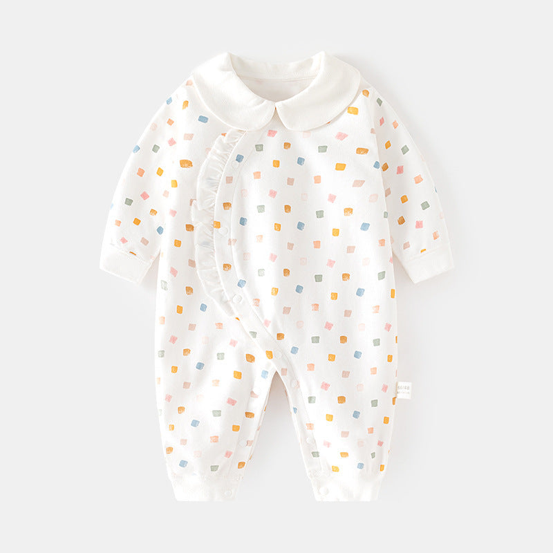 GJ25102102嬰兒春秋連身衣寶寶無骨長袖家居純棉爬服女嬰幼兒兒童印花對門哈衣