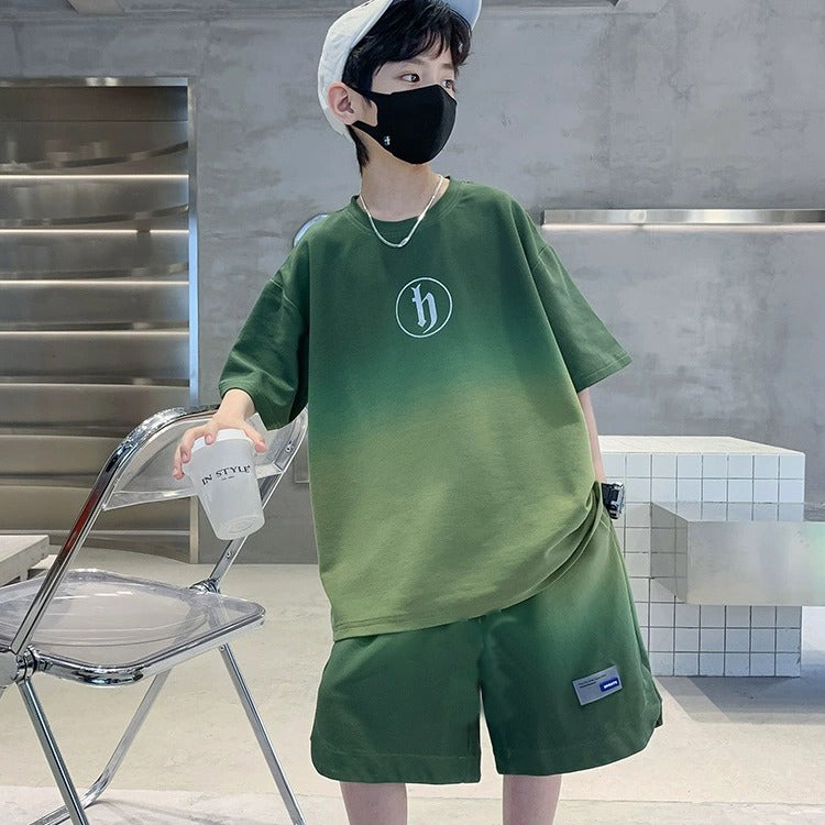 CD25050307兒童夏季短袖套裝男童夏裝款中大童男孩衣服漸層短袖短褲