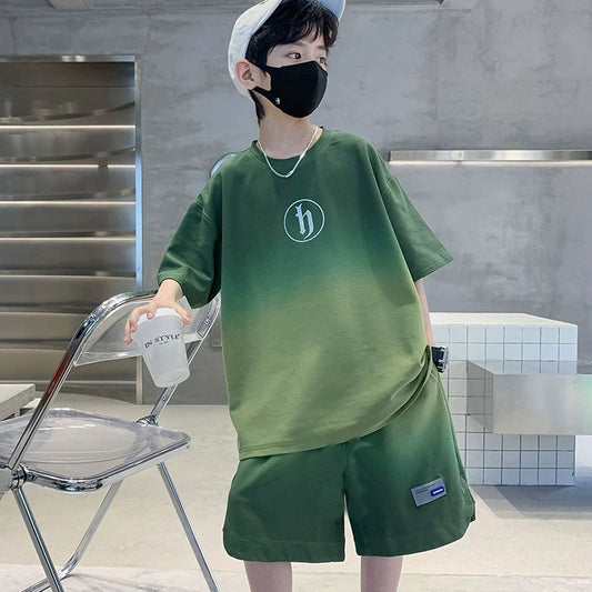 CD25050307兒童夏季短袖套裝男童夏裝款中大童男孩衣服漸層短袖短褲