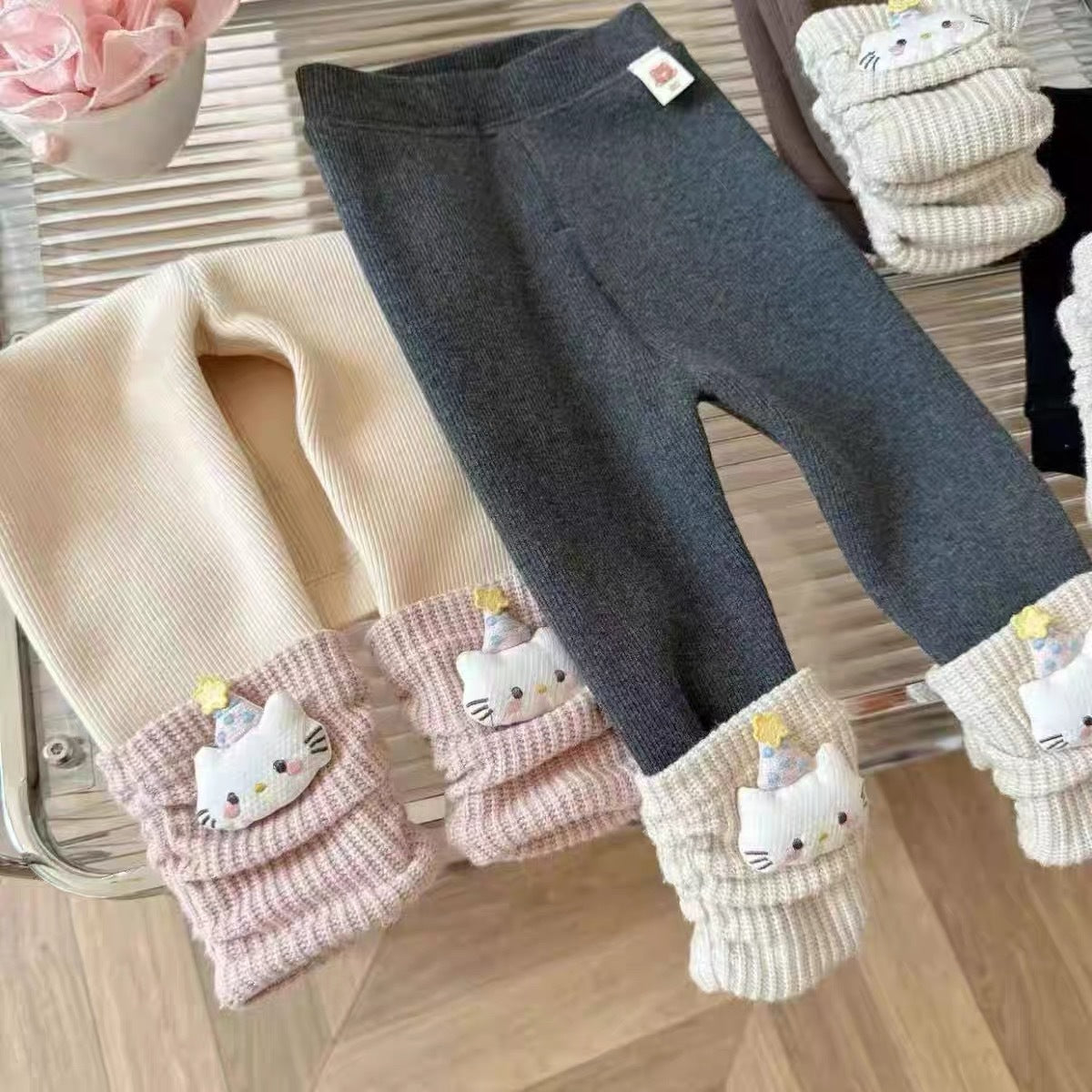 GL25122510女童加絨加厚緊身褲冬裝純棉女寶寶一體絨保暖褲兒童外穿長褲潮