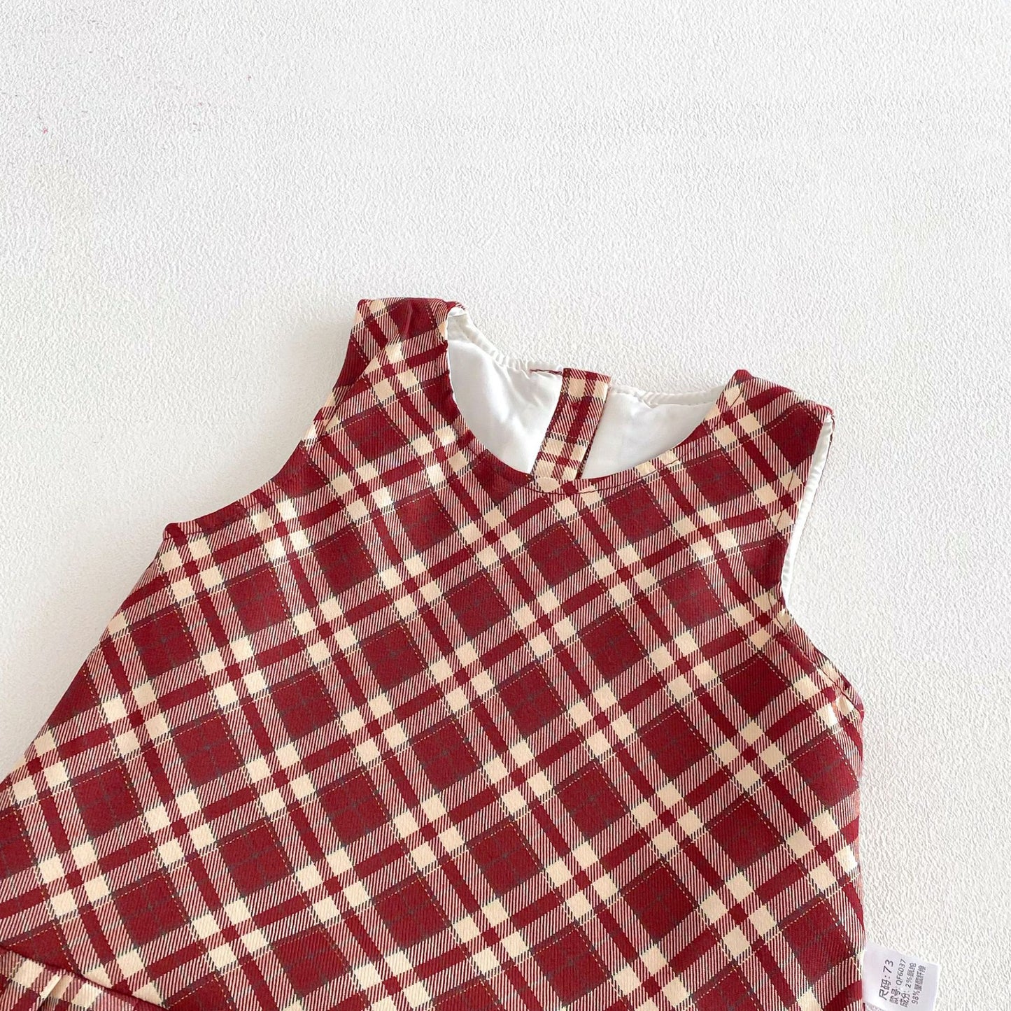 G26010109女童格子背心裙2026春秋新款中小童韓版無袖格子百褶裙新年服