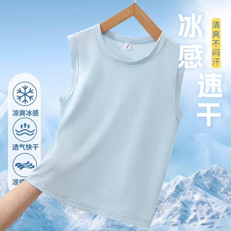 FN260529兒童冰絲速乾背心夏季男童純色中大童裝無袖薄款網眼坎肩上衣