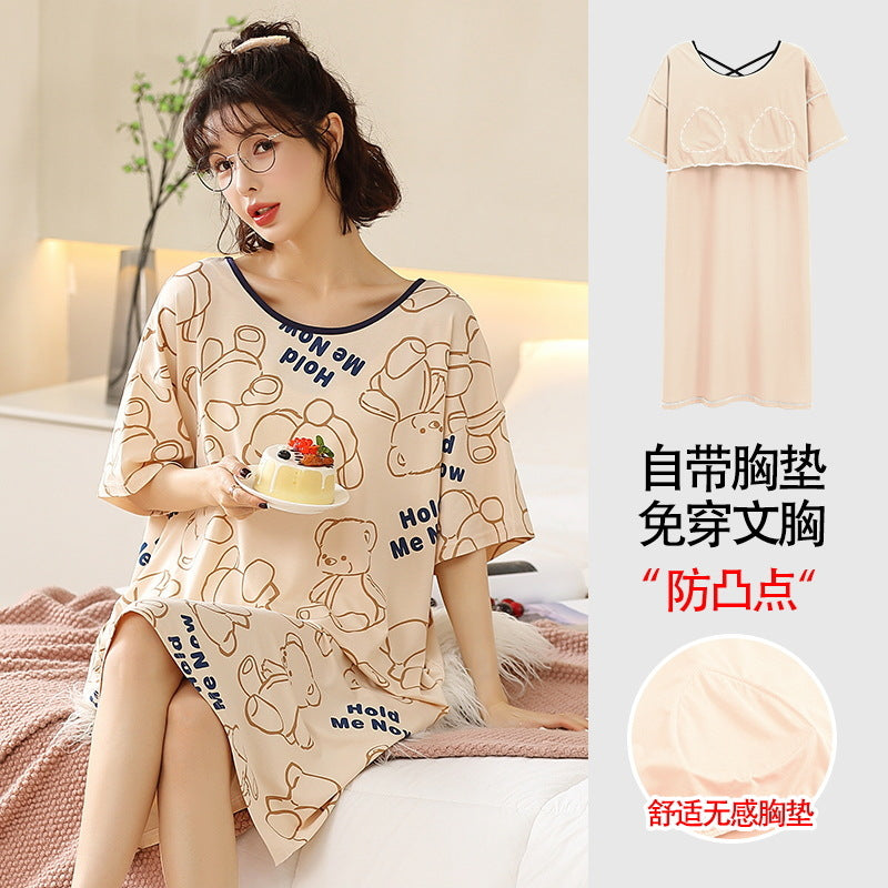 Z25040126自備胸墊一體式睡裙女款夏季短袖睡裙夏天莫代爾可外穿