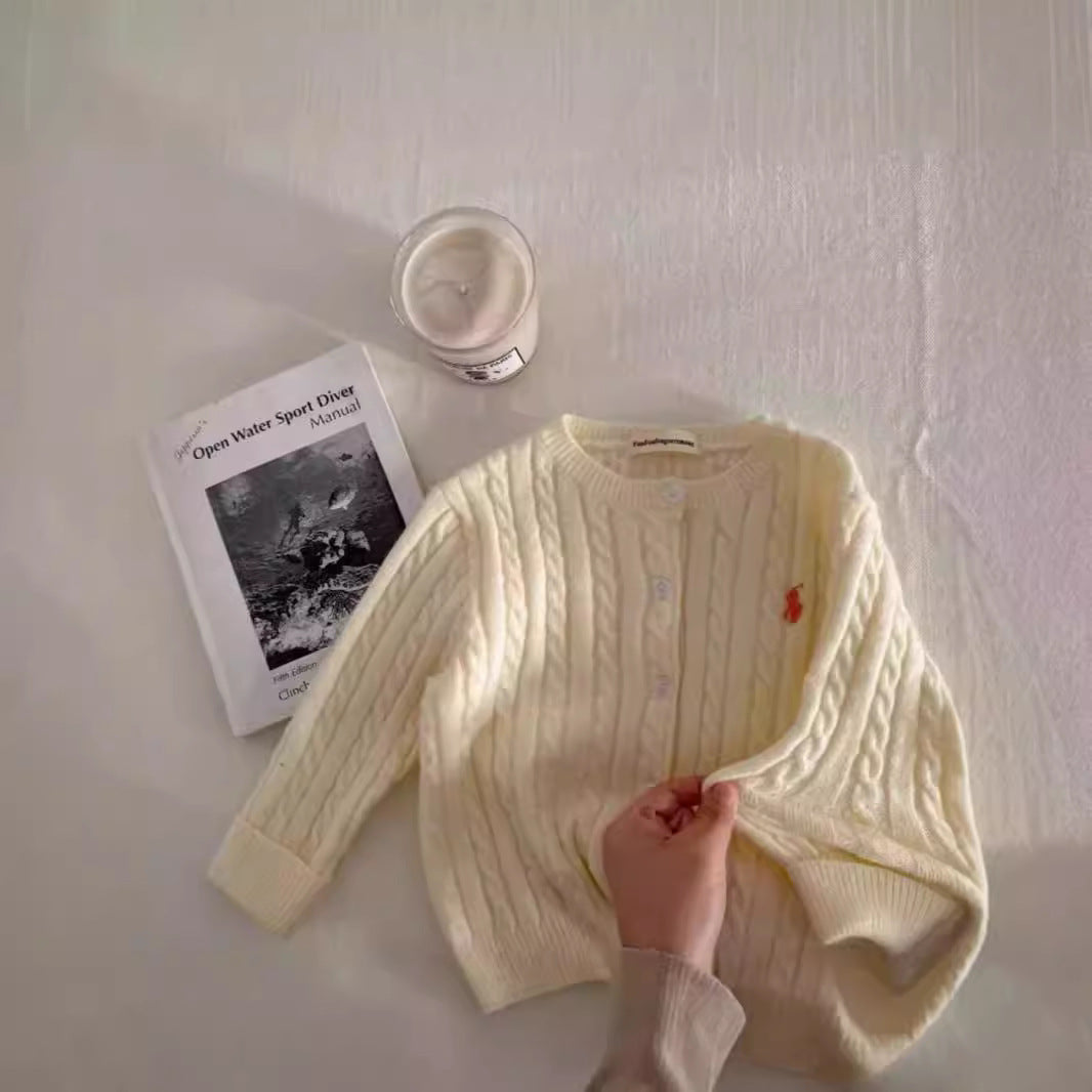 GL25122511新款兒童毛衣童裝2025秋款男女純色針織開襟衫寶寶麻花毛線衫外套