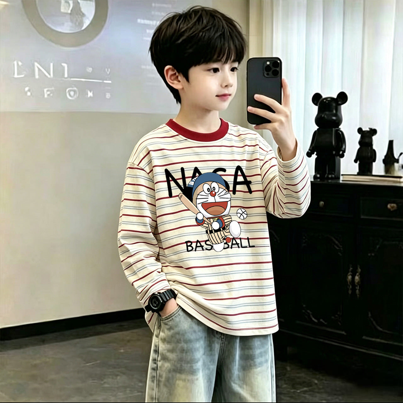 CE26090501男童條紋T恤新款純棉童裝中大中大童春秋季長袖打底男孩兒童上衣