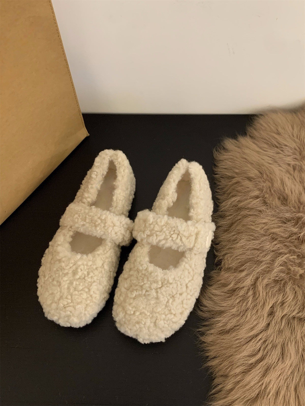 Z26010120平底百搭瑪莉珍毛毛鞋女鞋外穿2025新款秋季冬季加絨棉鞋單鞋