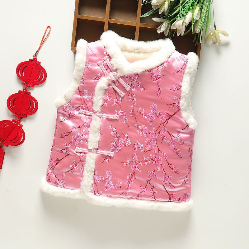 Z26010251中式年服兒童馬甲男女童加絨加厚背心喜慶新年裝唐裝