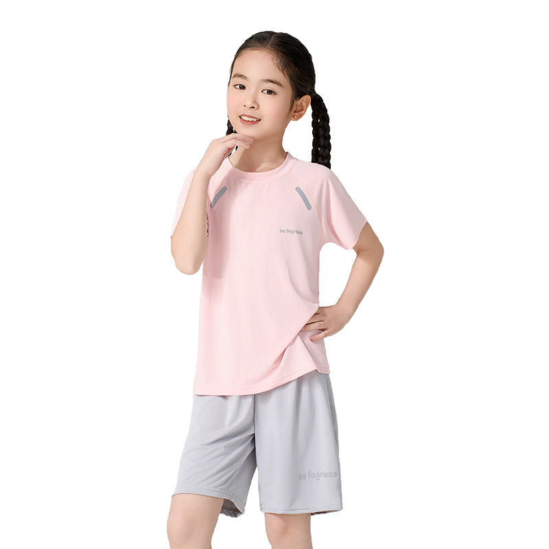 CK26050507男童速乾短袖短褲套裝夏季女童冰絲網眼T卹兒童運動兩件套中大童(9-12天到貨)