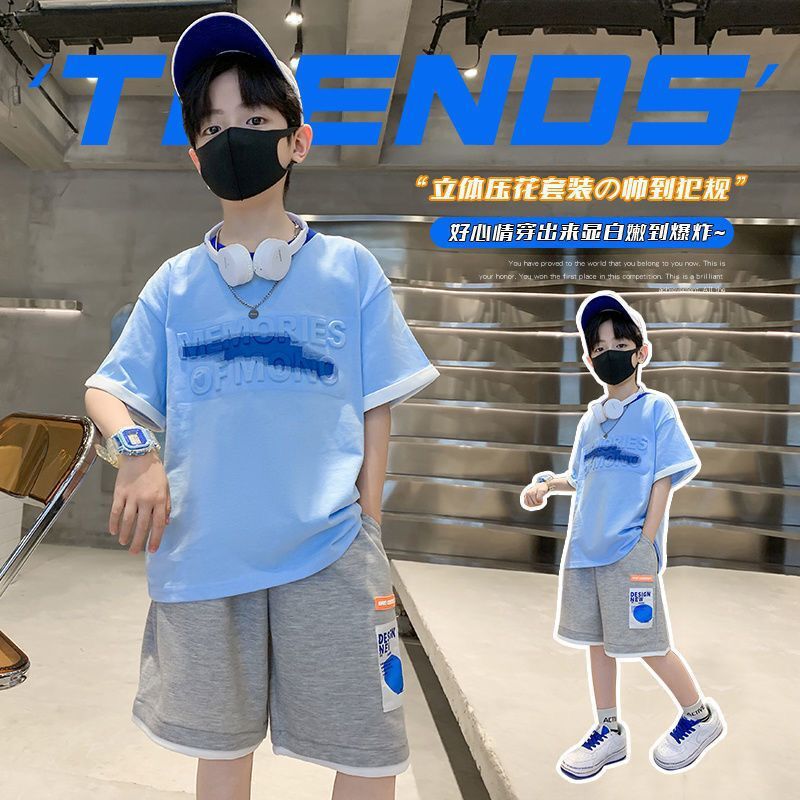 FG25053002男童套裝新款夏季純棉大童童裝短袖兒童男孩酷帥夏裝運動衣服
