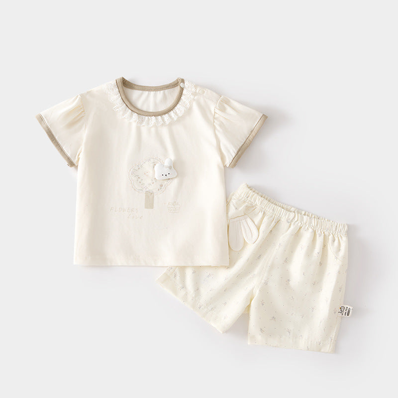 GJ26051408🎈精品質感🎈寶寶短袖T恤套裝家居恤服薄款夏季男女兒童短袖寬鬆寶寶外穿