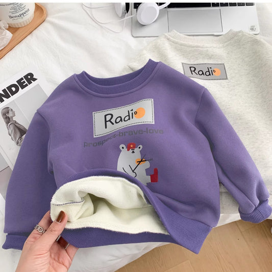 CA25112709男童加絨衛衣秋冬裝中小童卡通洋氣套頭衫2023新款兒童一體絨上衣