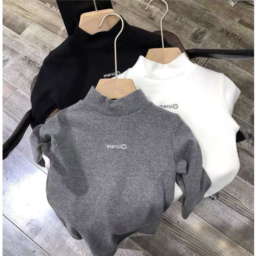 CA25112719兒童磨毛加絨打底衫德絨半高領長袖T卹男童女童秋冬基礎上衣內搭