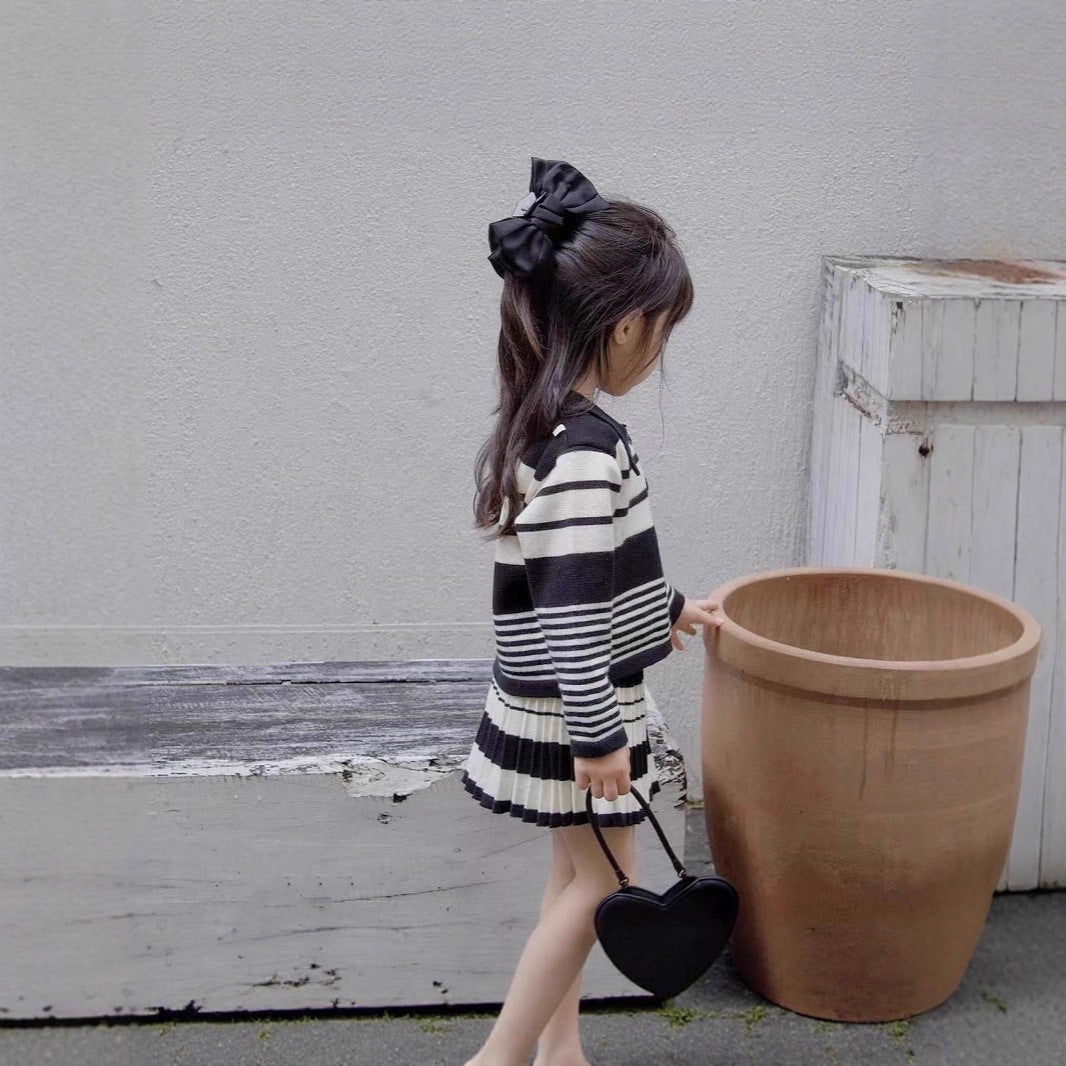 CF25091918女童半身裙套裝-柔軟學院百褶裙兩件春秋上衣外搭針織衫洋氣